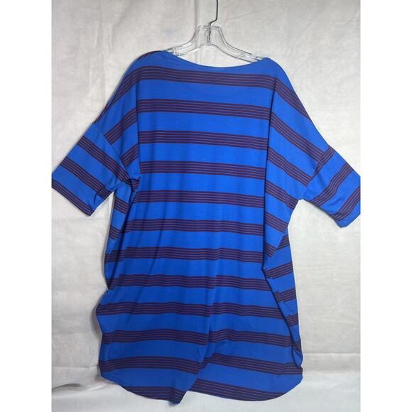 Lularoe Shirt Women's XL Blue Red Striped Tunic Stretchy Short Sleeve Casual Top - Picture 4 of 7